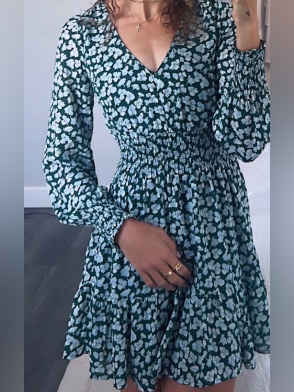 Abercrombie Green Floral Long Sleeve Dress